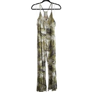Chaser Tropical Leaf Palm Print Jumpsuit One Piece Soft Flare Leg New